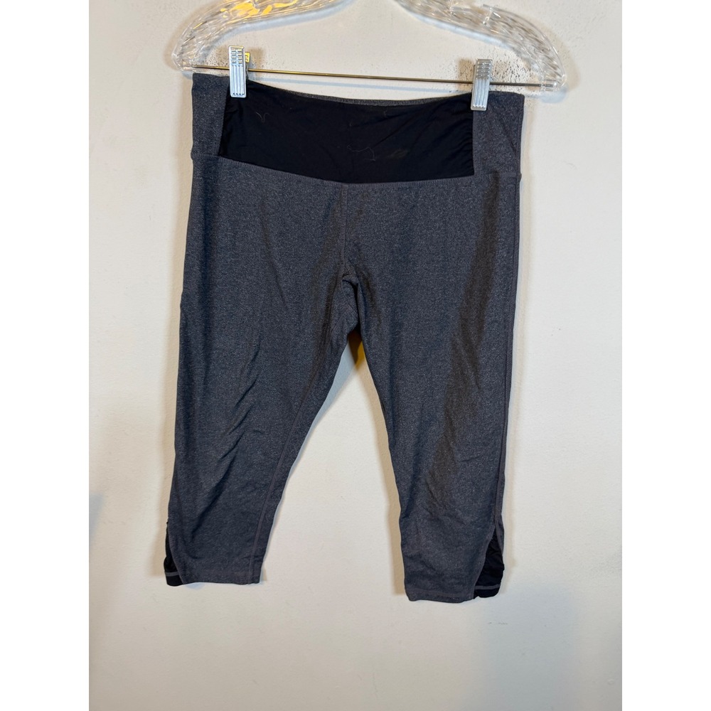 Kyodan Womens Cropped Leggings Mesh Hem Heathered Gray Size M